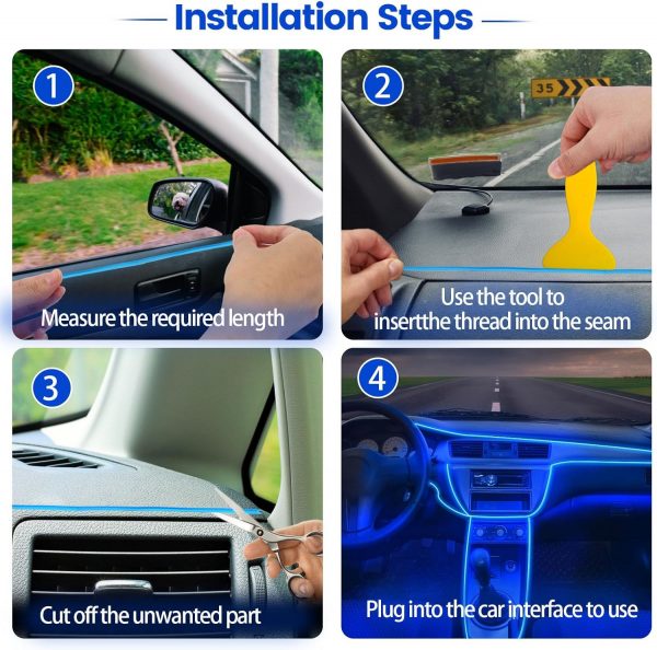 Talifoca 5M/16.4FT Auto Led Innenbeleuchtung,USB Wire Blau – Bild 4