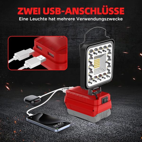 Akku Lampe für Einhell 18V, 48W 4800LM Led Arbeitsleuchte mit 2 USB – Bild 5
