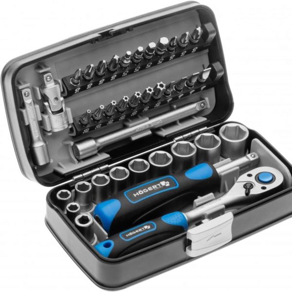 Högert Technik - Werkzeugset I Steckschlüssel, Bits und Ausstattung 1/4”