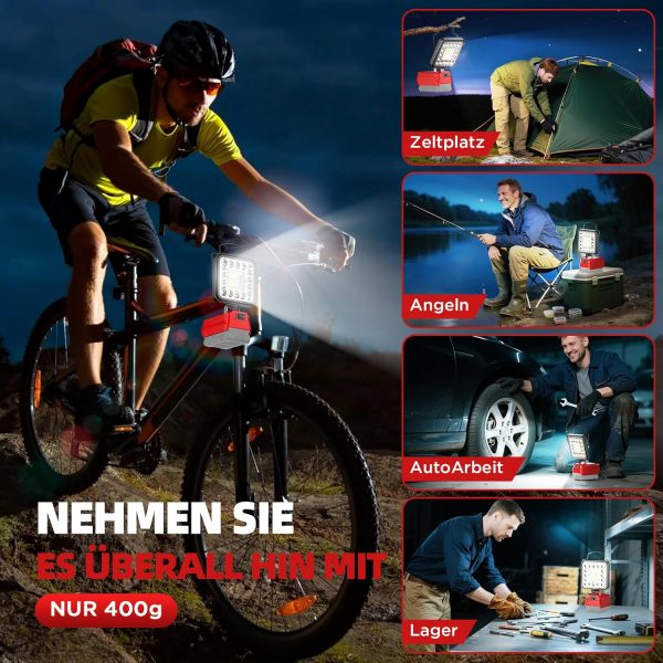 Akku Lampe für Einhell 18V, 48W 4800LM Led Arbeitsleuchte mit 2 USB – Bild 6