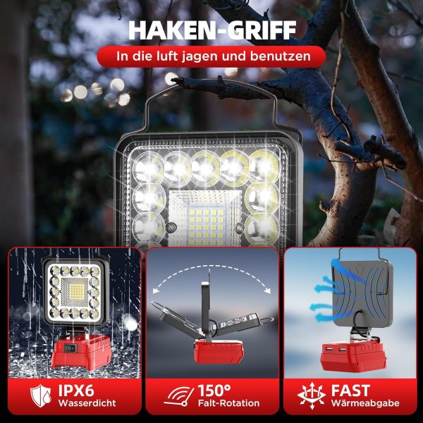 Akku Lampe für Einhell 18V, 48W 4800LM Led Arbeitsleuchte mit 2 USB – Bild 4