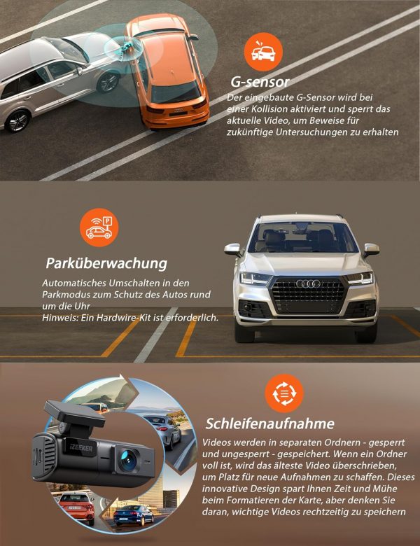 iZEEKER 2,5K Dashcam WiFi, Mini Auto Kamera 1440P – Bild 4